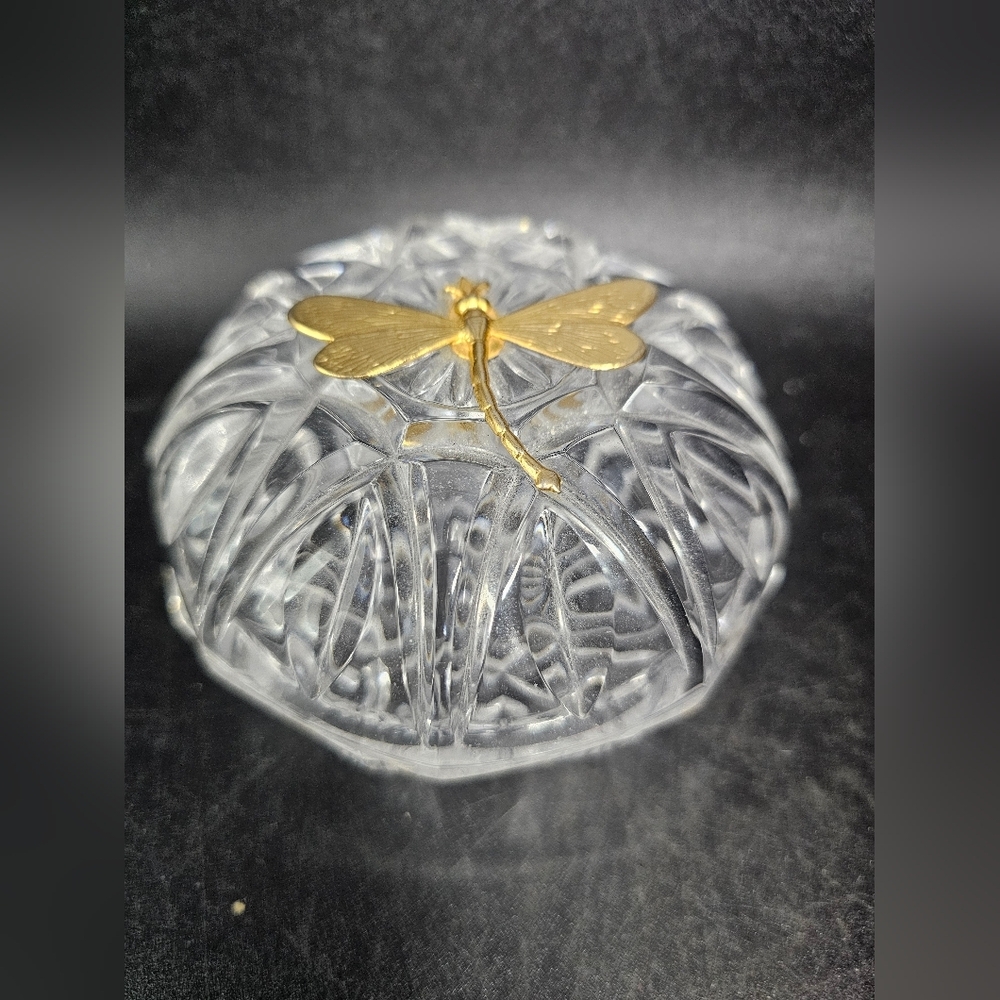 Crystal Glass Paperweight with Gold Dragonfly Accent‎